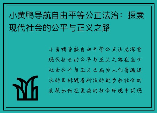 小黄鸭导航自由平等公正法治：探索现代社会的公平与正义之路